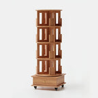 Bibliothèque cylindrique en bois, mobile et pivotante à 360°, avec tiroir