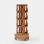Bibliothèque cylindrique en bois, mobile et pivotante à 360°, avec tiroir