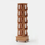 Bibliothèque cylindrique en bois, mobile et pivotante à 360°, avec tiroir