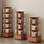Bibliothèque cylindrique en bois, mobile et pivotante à 360°, avec tiroir