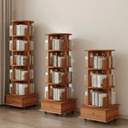 Bibliothèque cylindrique en bois, mobile et pivotante à 360°, avec tiroir