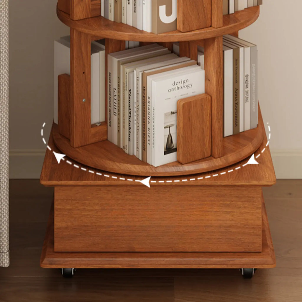 Bibliothèque cylindrique en bois, mobile et pivotante à 360°, avec tiroir