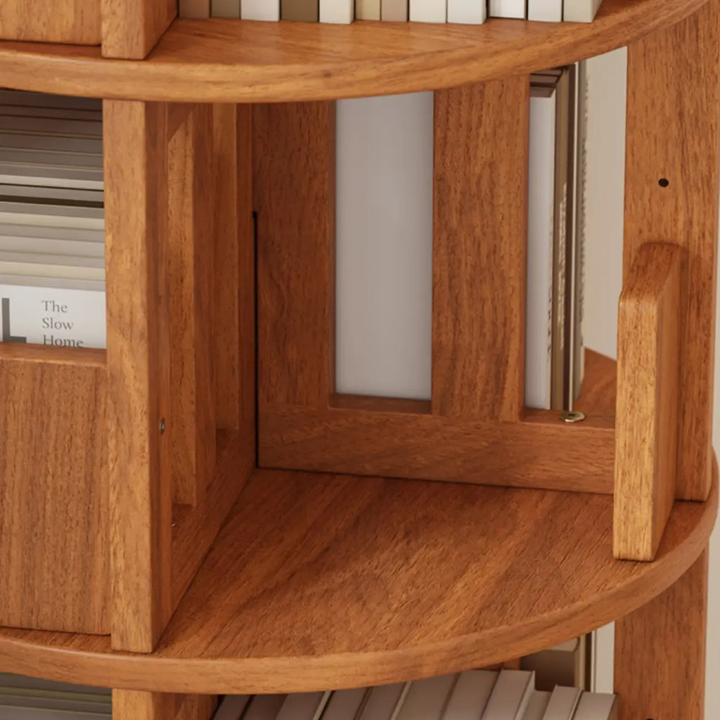 Bibliothèque cylindrique en bois, mobile et pivotante à 360°, avec tiroir