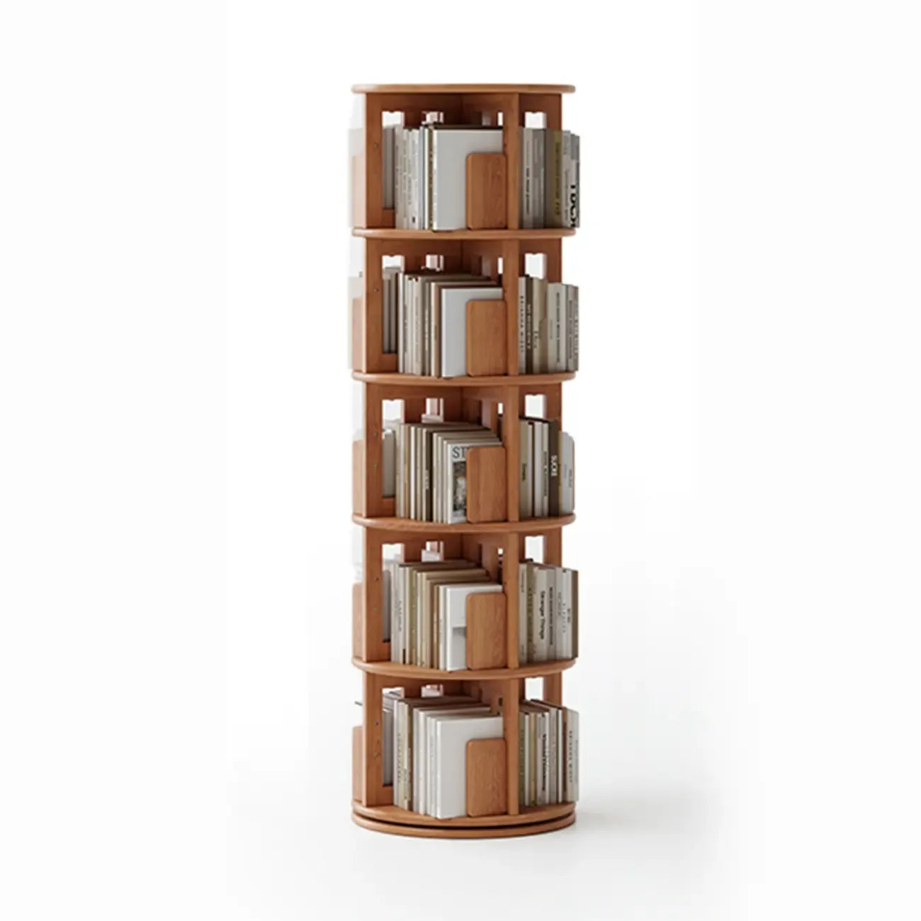 Bibliothèque cylindrique en bois, mobile et pivotante à 360°, avec tiroir