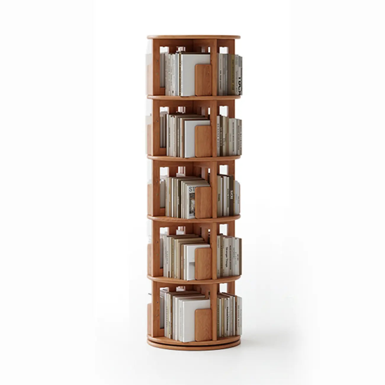 Bibliothèque cylindrique en bois, mobile et pivotante à 360°, avec tiroir