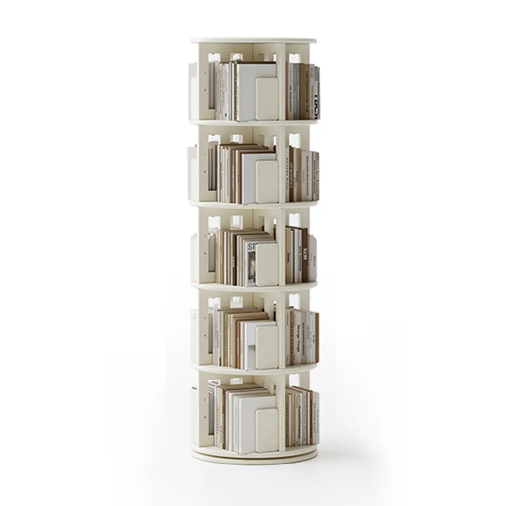 Bibliothèque cylindrique en bois, mobile et pivotante à 360°, avec tiroir