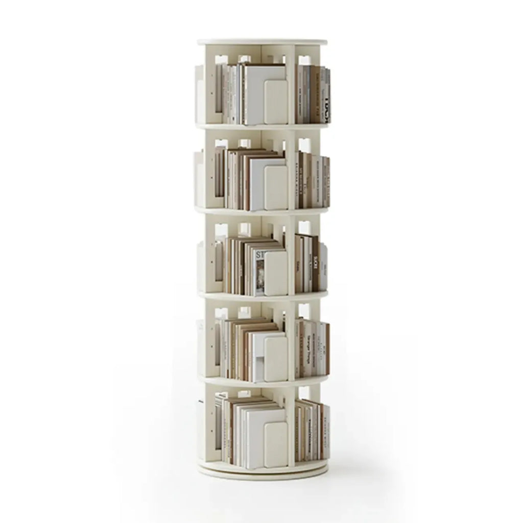 Bibliothèque cylindrique en bois, mobile et pivotante à 360°, avec tiroir