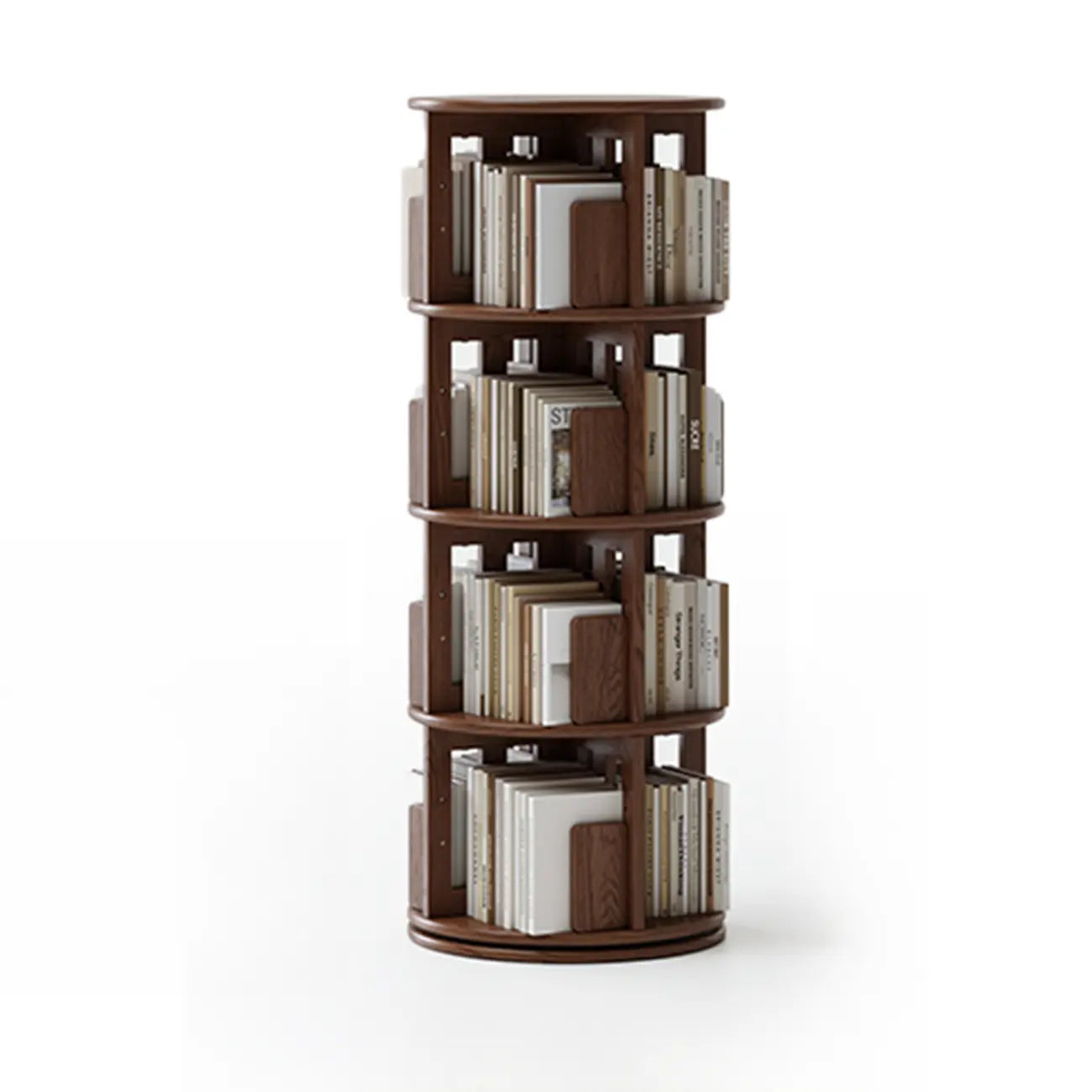 Bibliothèque cylindrique en bois, mobile et pivotante à 360°, avec tiroir