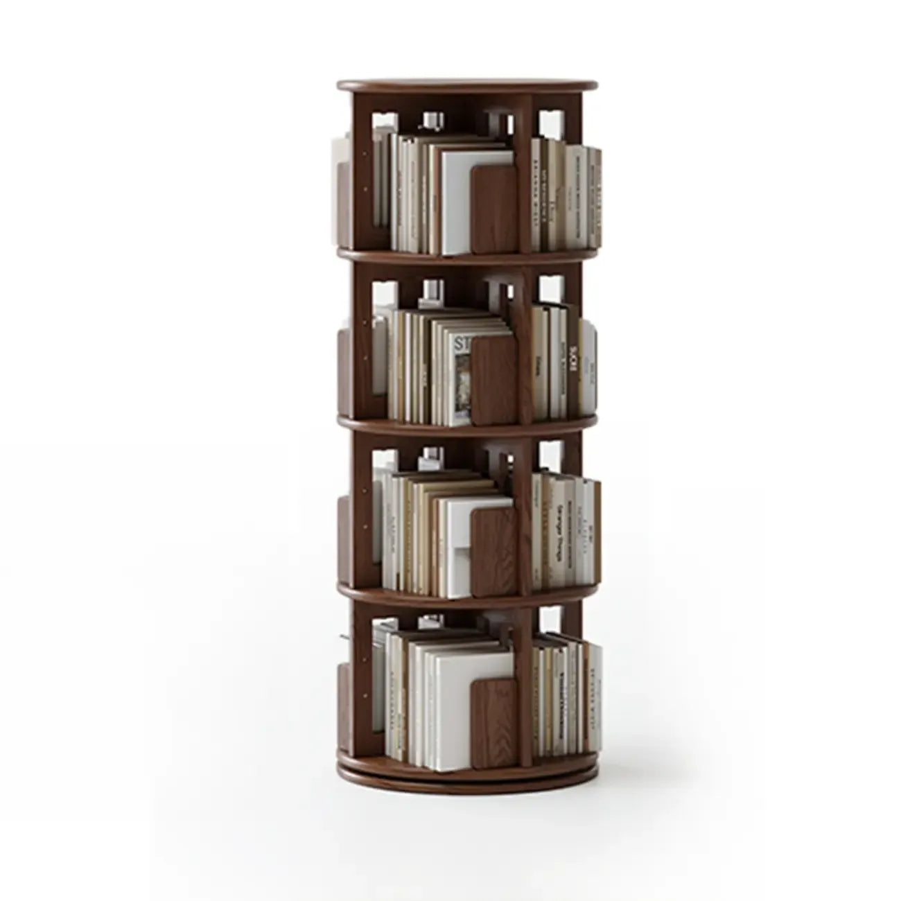 Bibliothèque cylindrique en bois, mobile et pivotante à 360°, avec tiroir