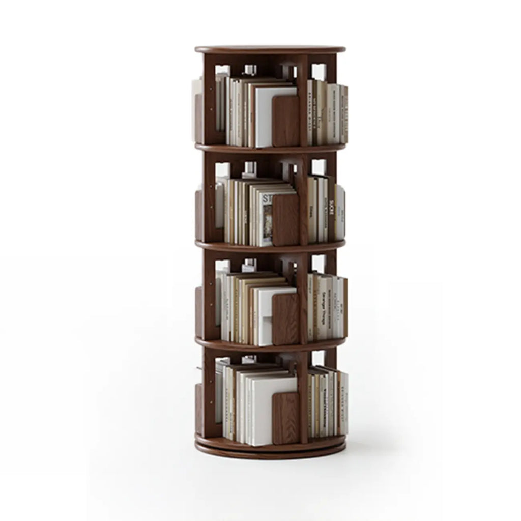 Bibliothèque cylindrique en bois, mobile et pivotante à 360°, avec tiroir