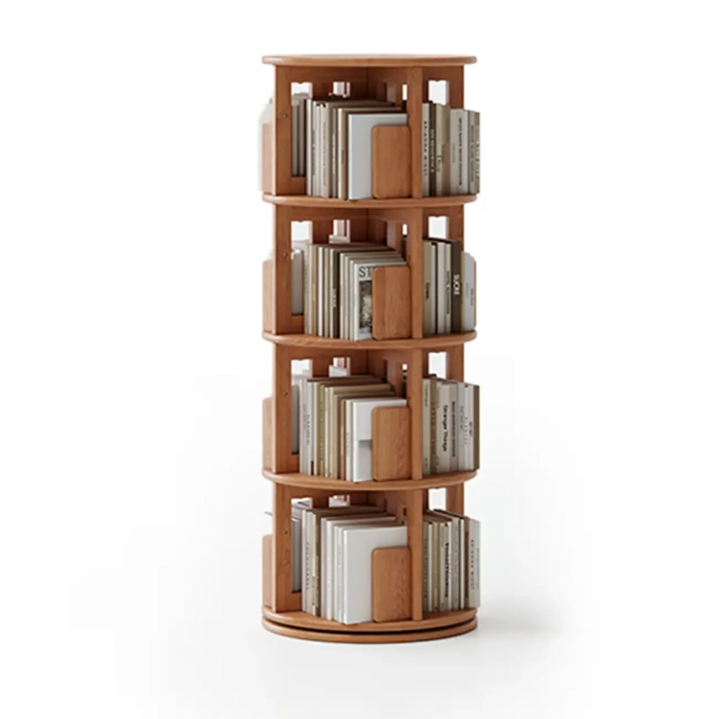 Bibliothèque cylindrique en bois, mobile et pivotante à 360°, avec tiroir