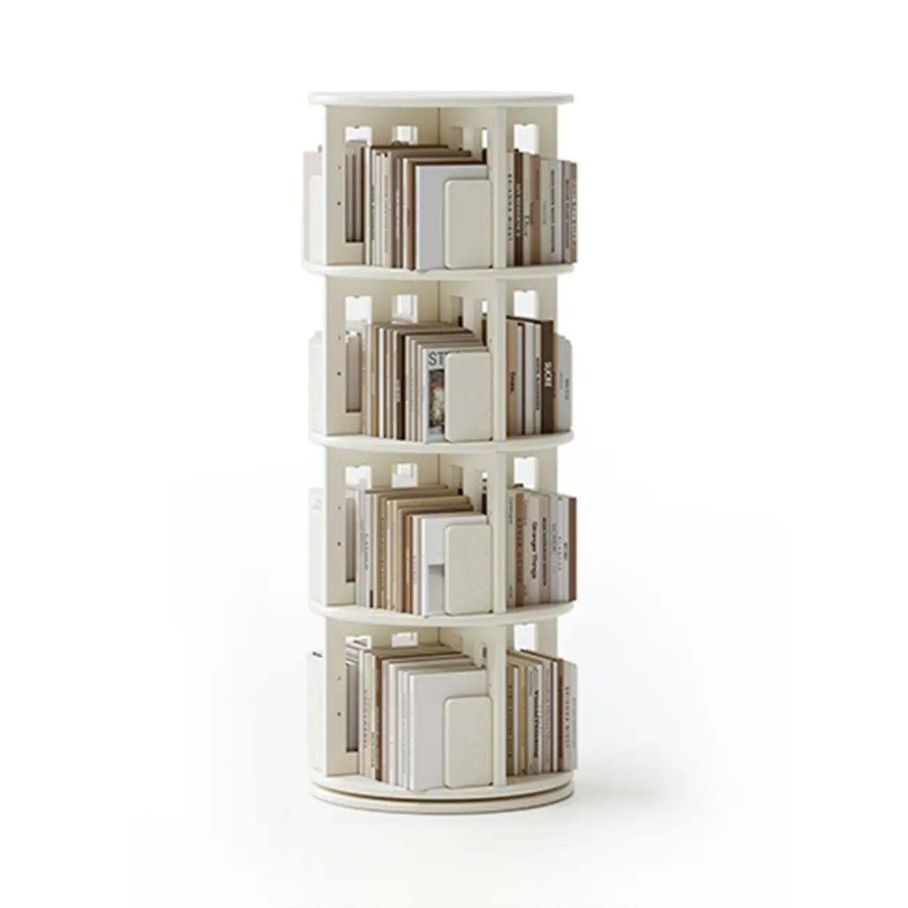 Bibliothèque cylindrique en bois, mobile et pivotante à 360°, avec tiroir