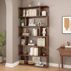 Bibliothèque en bois à six niveaux, à dos ouvert, style milieu du siècle