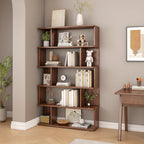 Bibliothèque en bois à six niveaux, à dos ouvert, style milieu du siècle