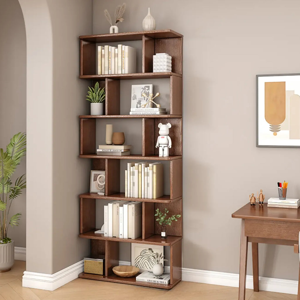 Bibliothèque en bois à six niveaux, à dos ouvert, style milieu du siècle