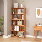 Bibliothèque en bois à six niveaux, à dos ouvert, style milieu du siècle
