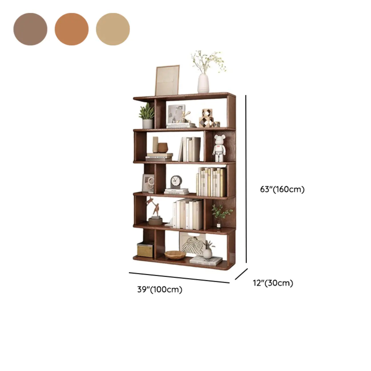 Bibliothèque en bois à six niveaux, à dos ouvert, style milieu du siècle