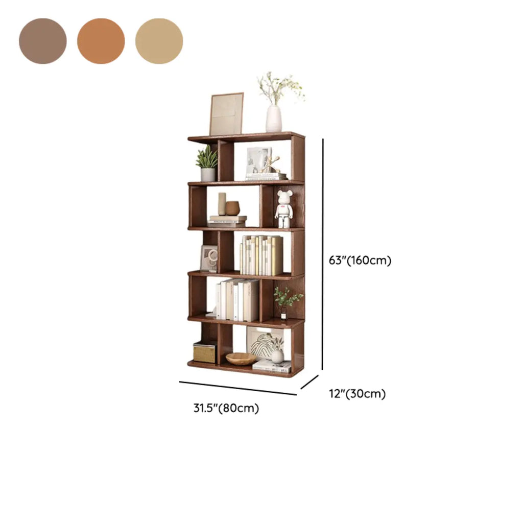 Bibliothèque en bois à six niveaux, à dos ouvert, style milieu du siècle