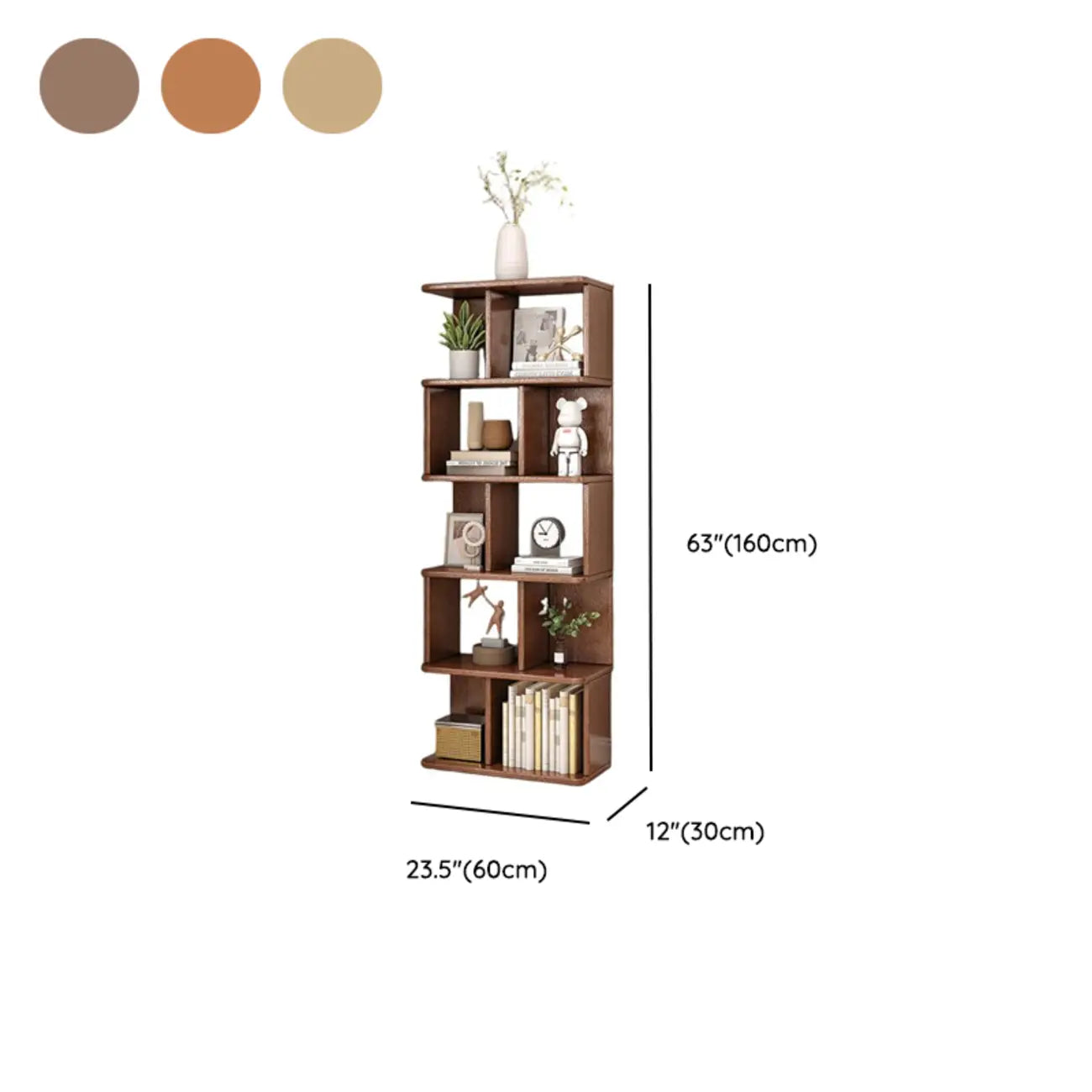 Bibliothèque en bois à six niveaux, à dos ouvert, style milieu du siècle