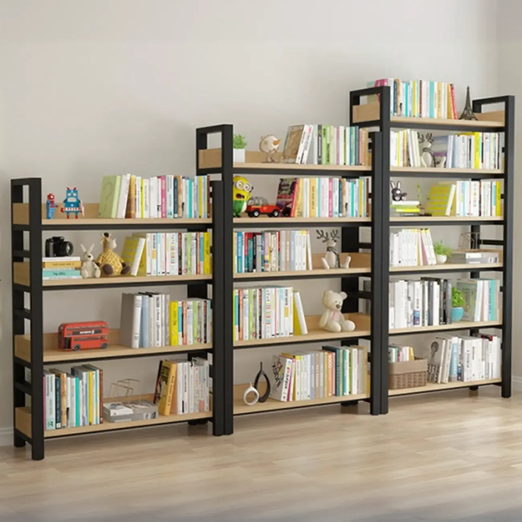 Bibliothèque autoportante simple à plusieurs niveaux en bois avec cadre en acier