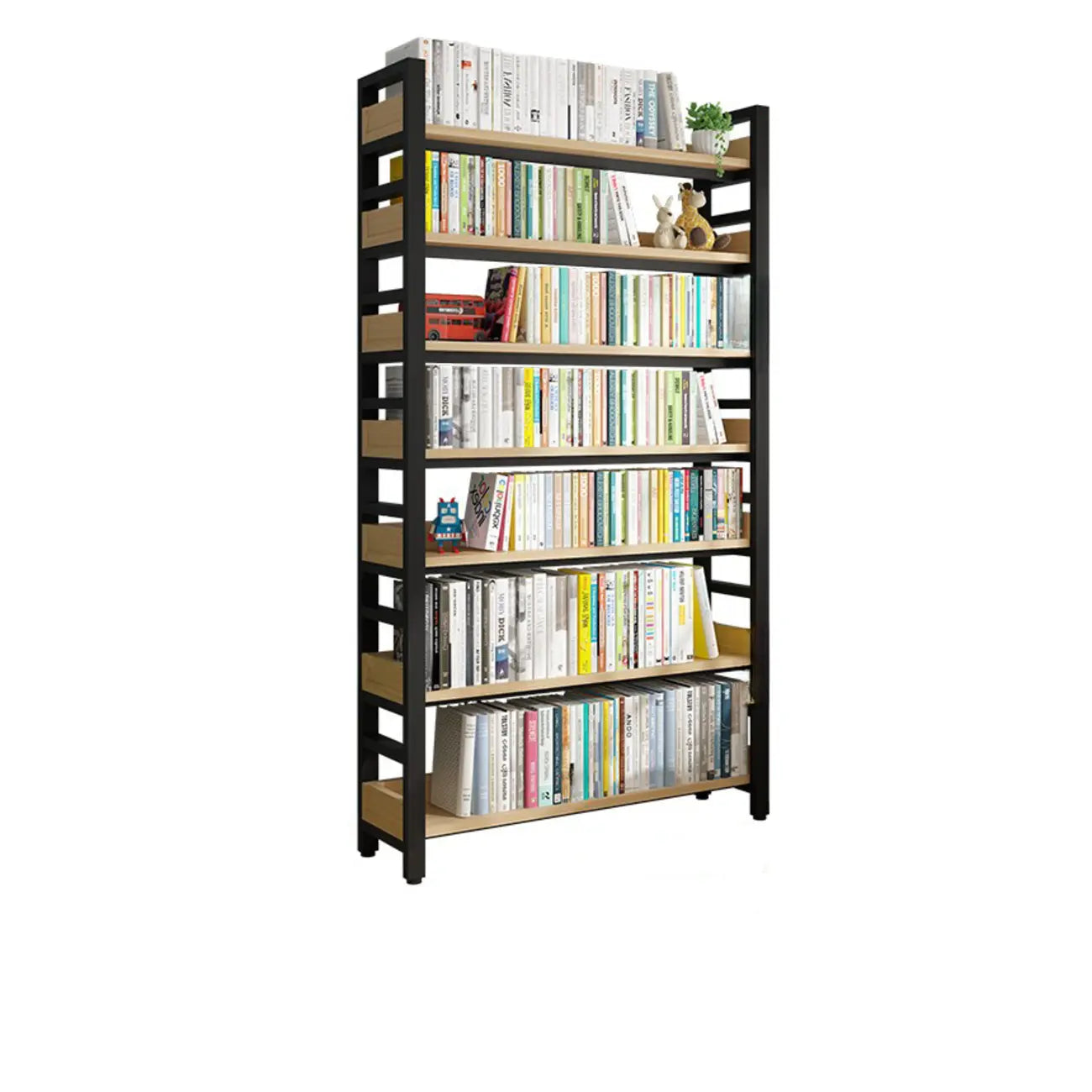 Bibliothèque autoportante simple à plusieurs niveaux en bois avec cadre en acier