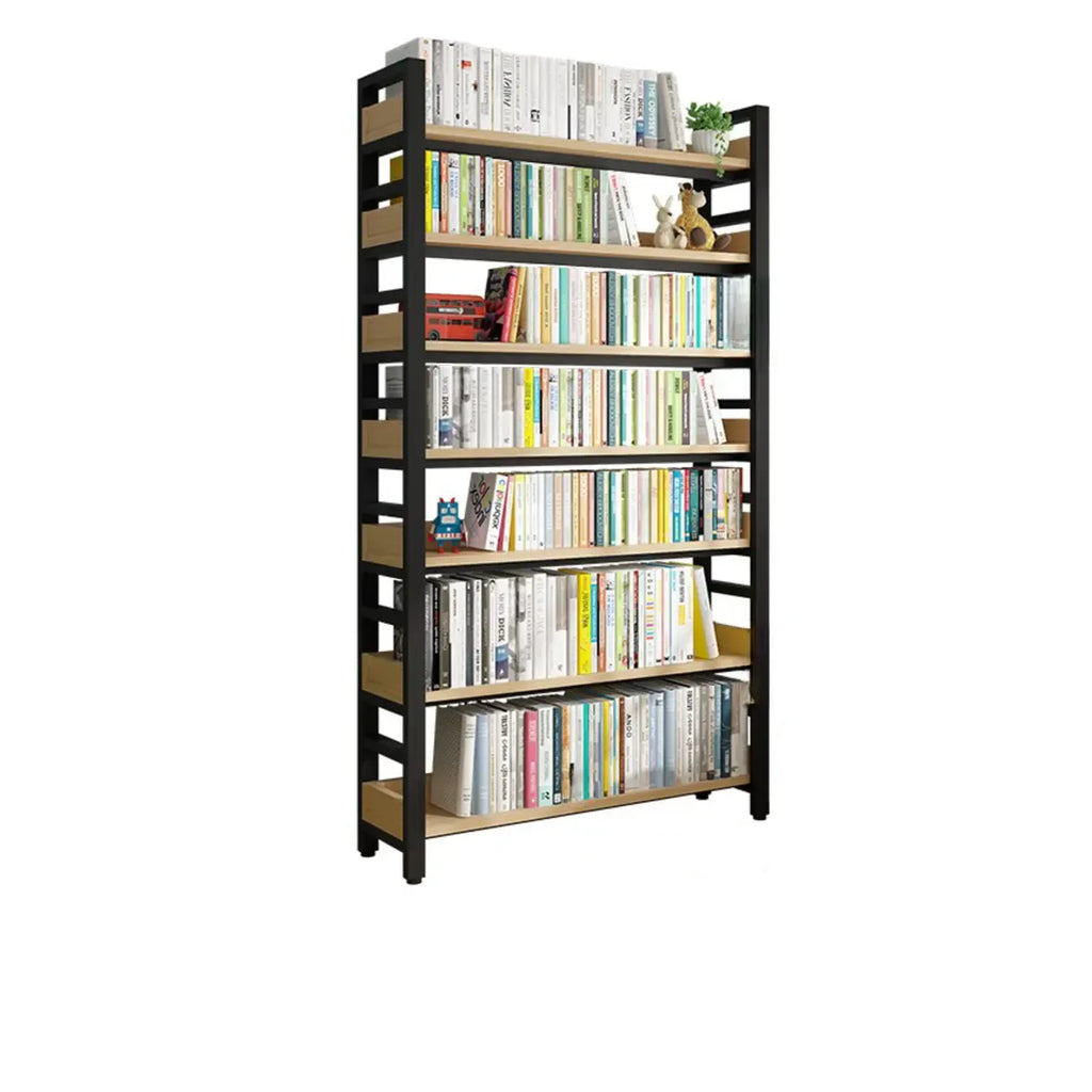 Bibliothèque autoportante simple à plusieurs niveaux en bois avec cadre en acier
