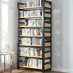 Bibliothèque autoportante simple à plusieurs niveaux en bois avec cadre en acier