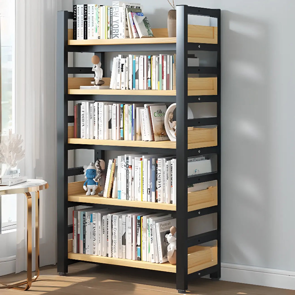Bibliothèque autoportante simple à plusieurs niveaux en bois avec cadre en acier