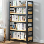 Bibliothèque autoportante simple à plusieurs niveaux en bois avec cadre en acier