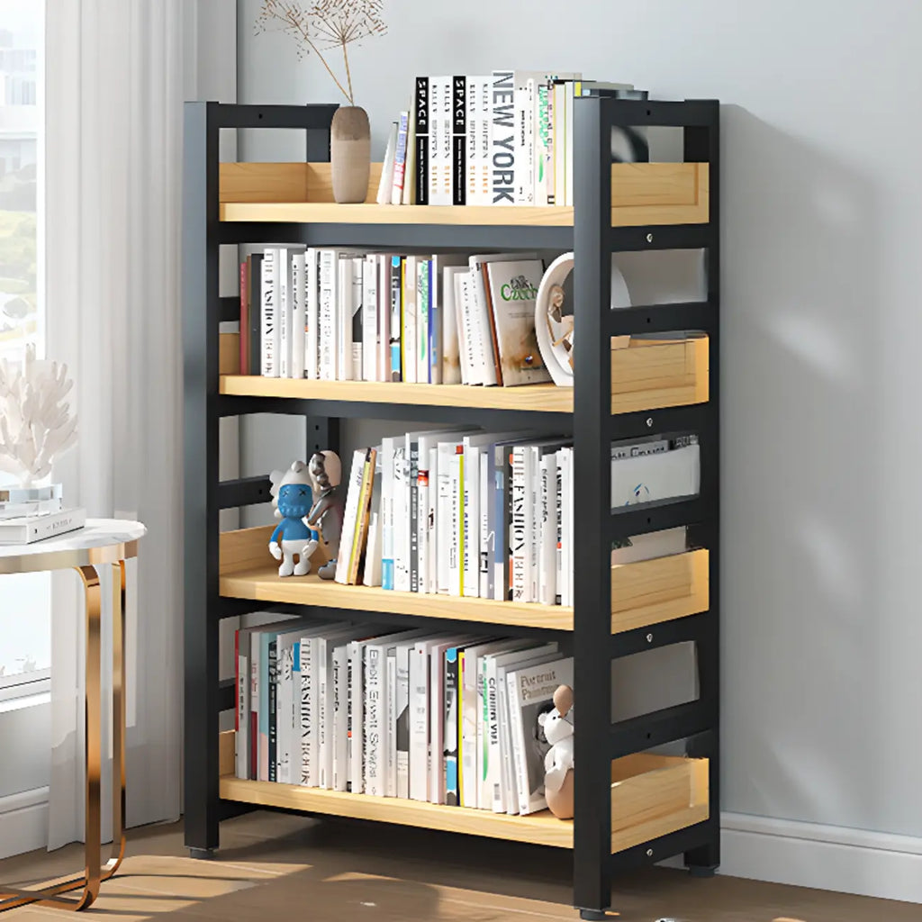 Bibliothèque autoportante simple à plusieurs niveaux en bois avec cadre en acier