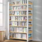 Bibliothèque autoportante simple à plusieurs niveaux en bois avec cadre en acier