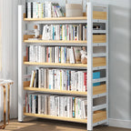 Bibliothèque autoportante simple à plusieurs niveaux en bois avec cadre en acier