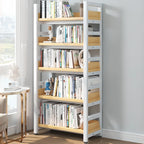 Bibliothèque autoportante simple à plusieurs niveaux en bois avec cadre en acier