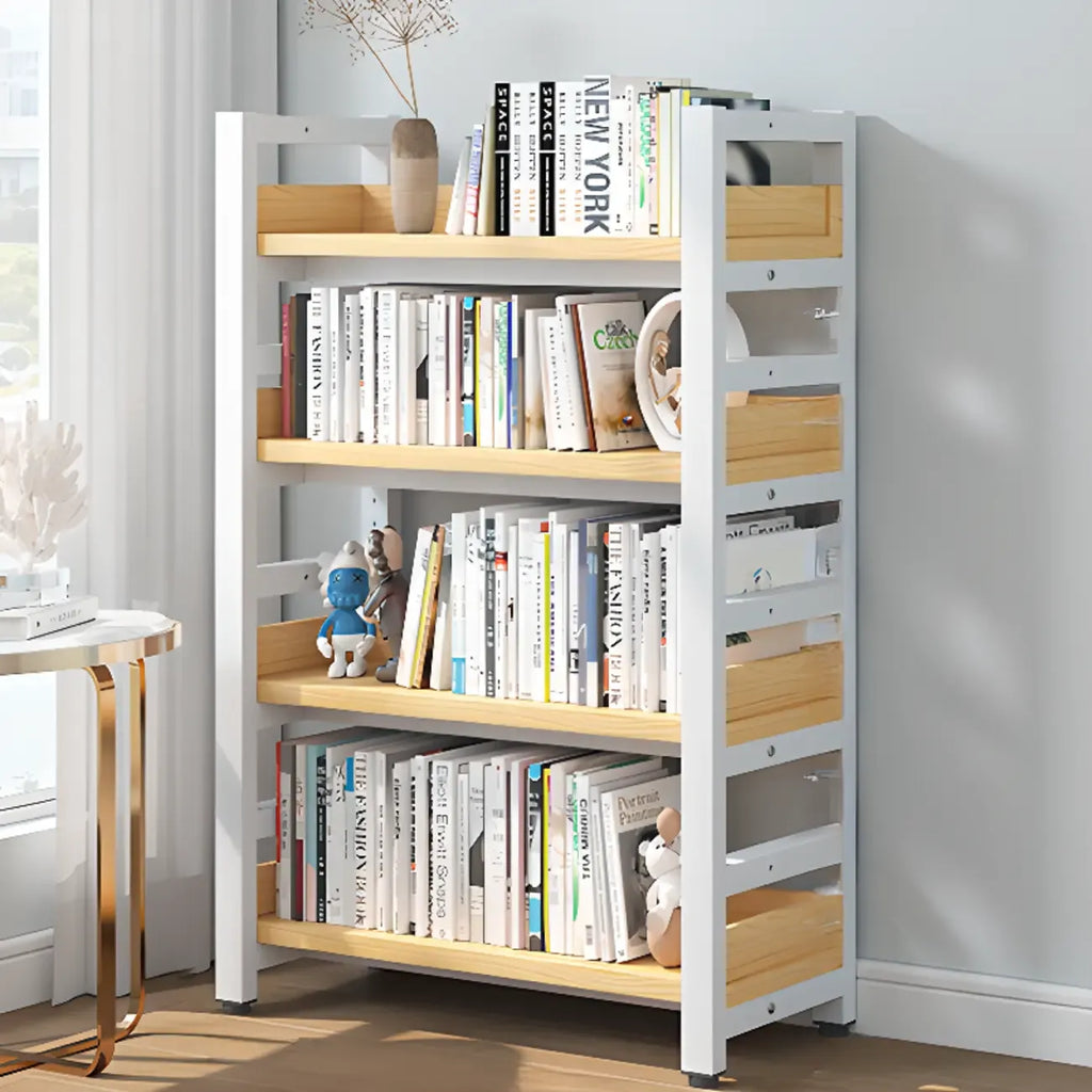Bibliothèque autoportante simple à plusieurs niveaux en bois avec cadre en acier