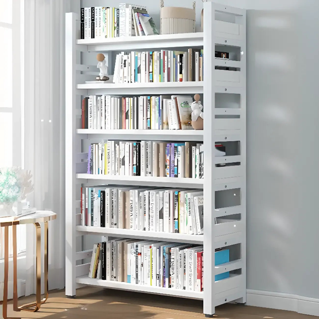 Bibliothèque autoportante simple à plusieurs niveaux en bois avec cadre en acier