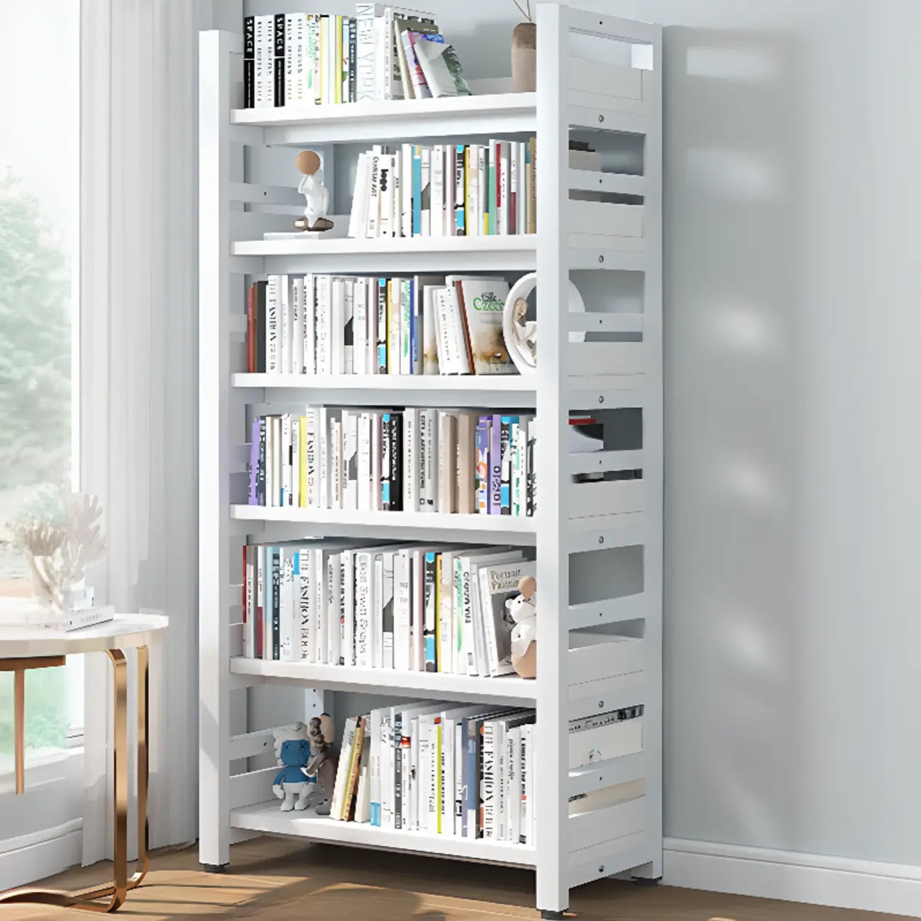 Bibliothèque autoportante simple à plusieurs niveaux en bois avec cadre en acier
