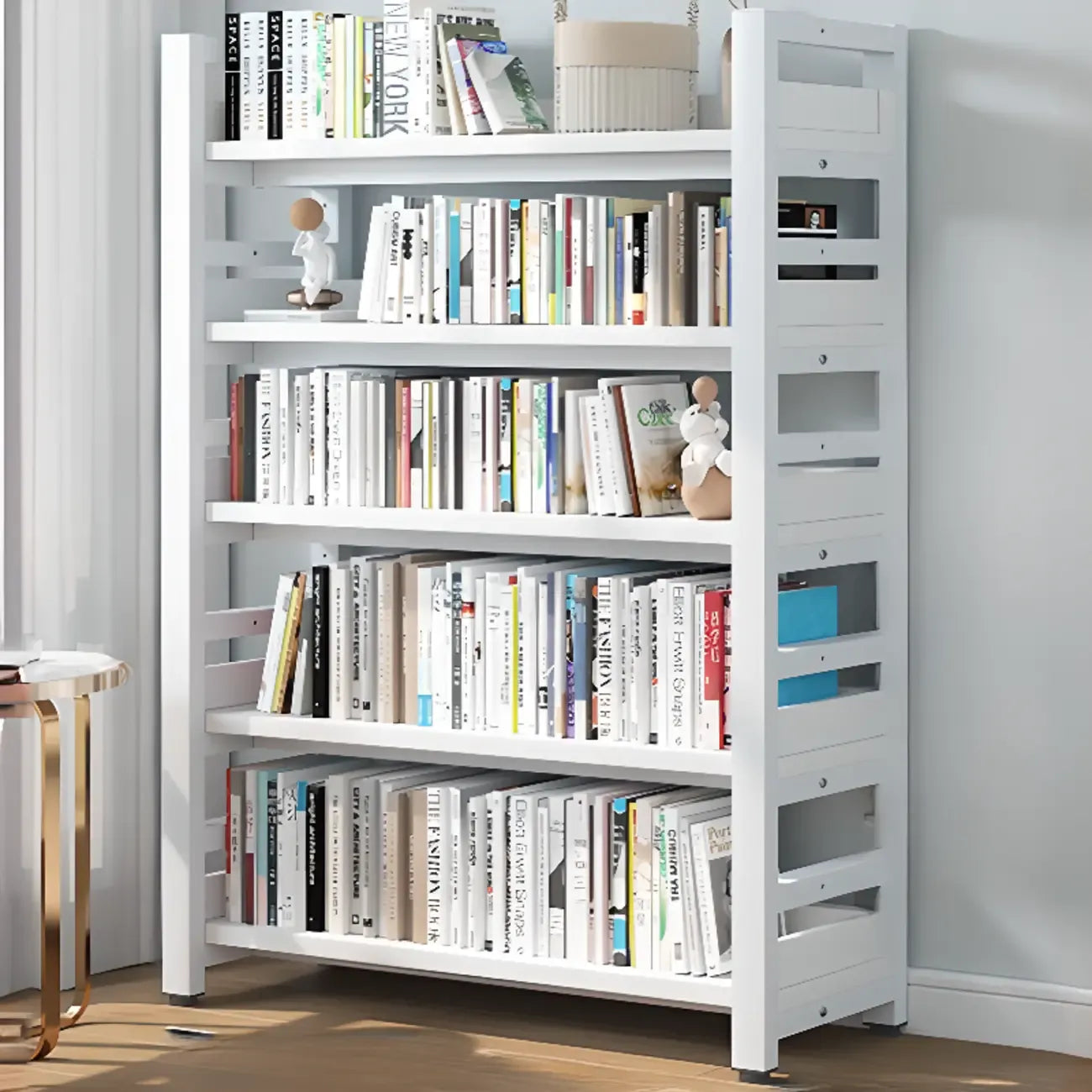 Bibliothèque autoportante simple à plusieurs niveaux en bois avec cadre en acier
