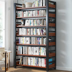 Bibliothèque autoportante simple à plusieurs niveaux en bois avec cadre en acier