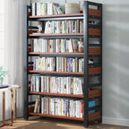 Bibliothèque autoportante simple à plusieurs niveaux en bois avec cadre en acier