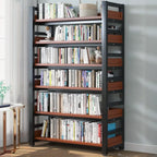 Bibliothèque autoportante simple à plusieurs niveaux en bois avec cadre en acier