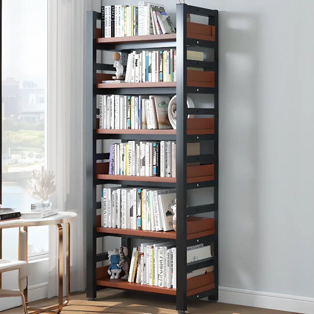 Bibliothèque autoportante simple à plusieurs niveaux en bois avec cadre en acier