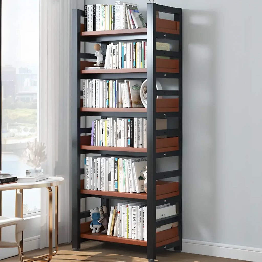 Bibliothèque autoportante simple à plusieurs niveaux en bois avec cadre en acier