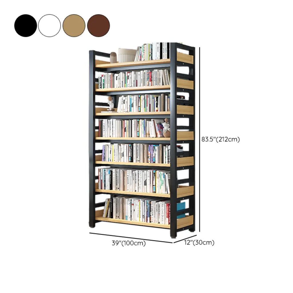 Bibliothèque autoportante simple à plusieurs niveaux en bois avec cadre en acier