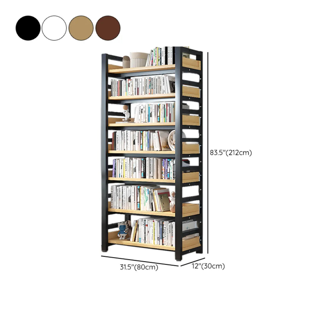 Bibliothèque autoportante simple à plusieurs niveaux en bois avec cadre en acier