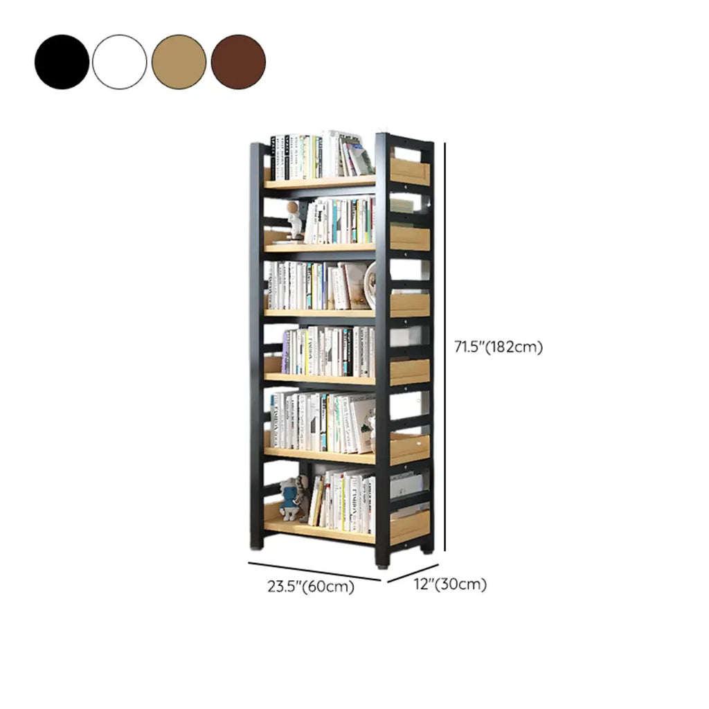 Bibliothèque autoportante simple à plusieurs niveaux en bois avec cadre en acier