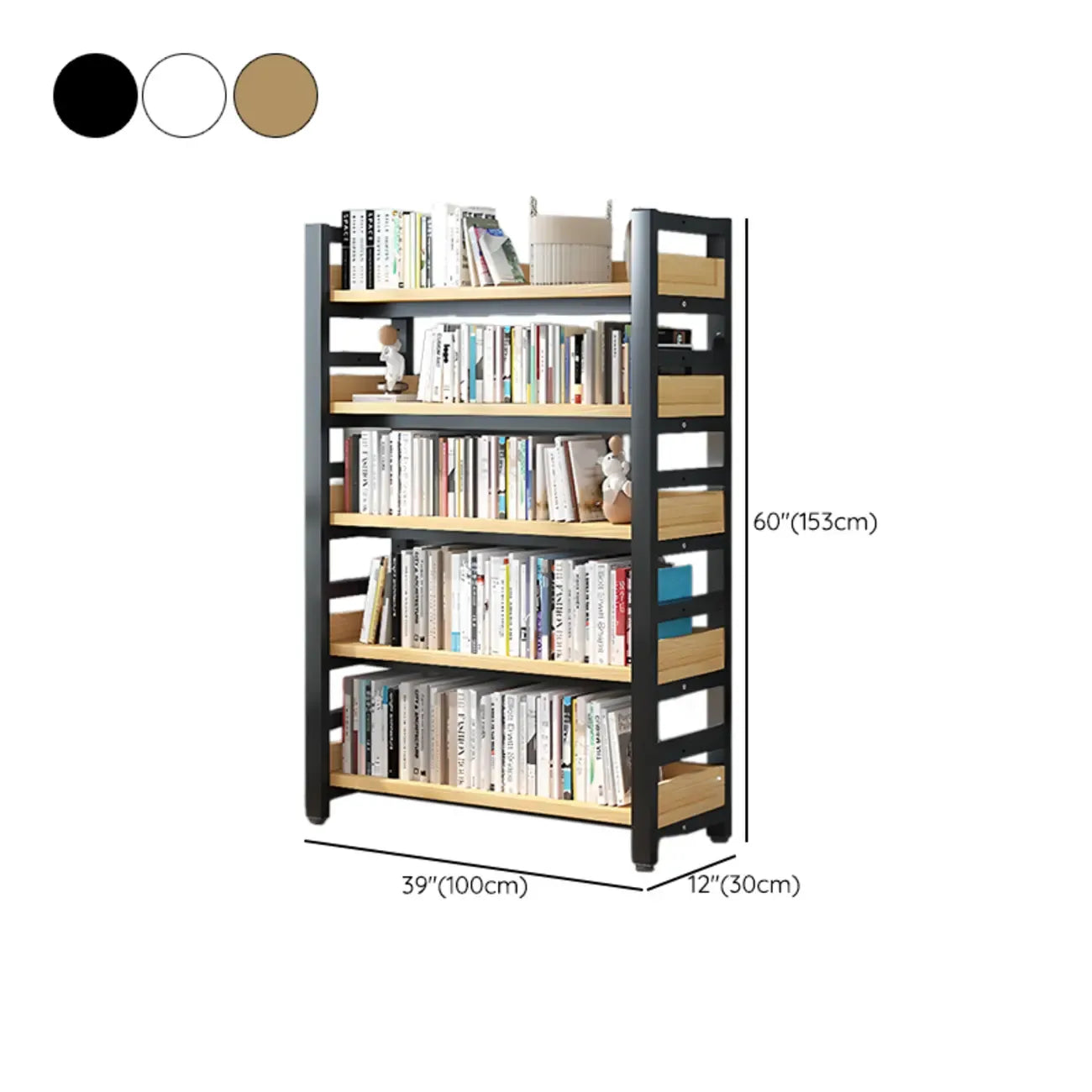 Bibliothèque autoportante simple à plusieurs niveaux en bois avec cadre en acier