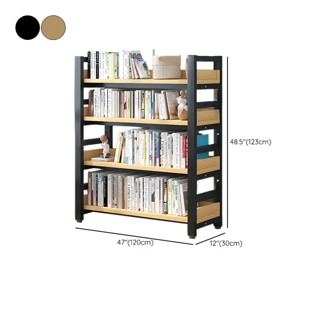 Bibliothèque autoportante simple à plusieurs niveaux en bois avec cadre en acier