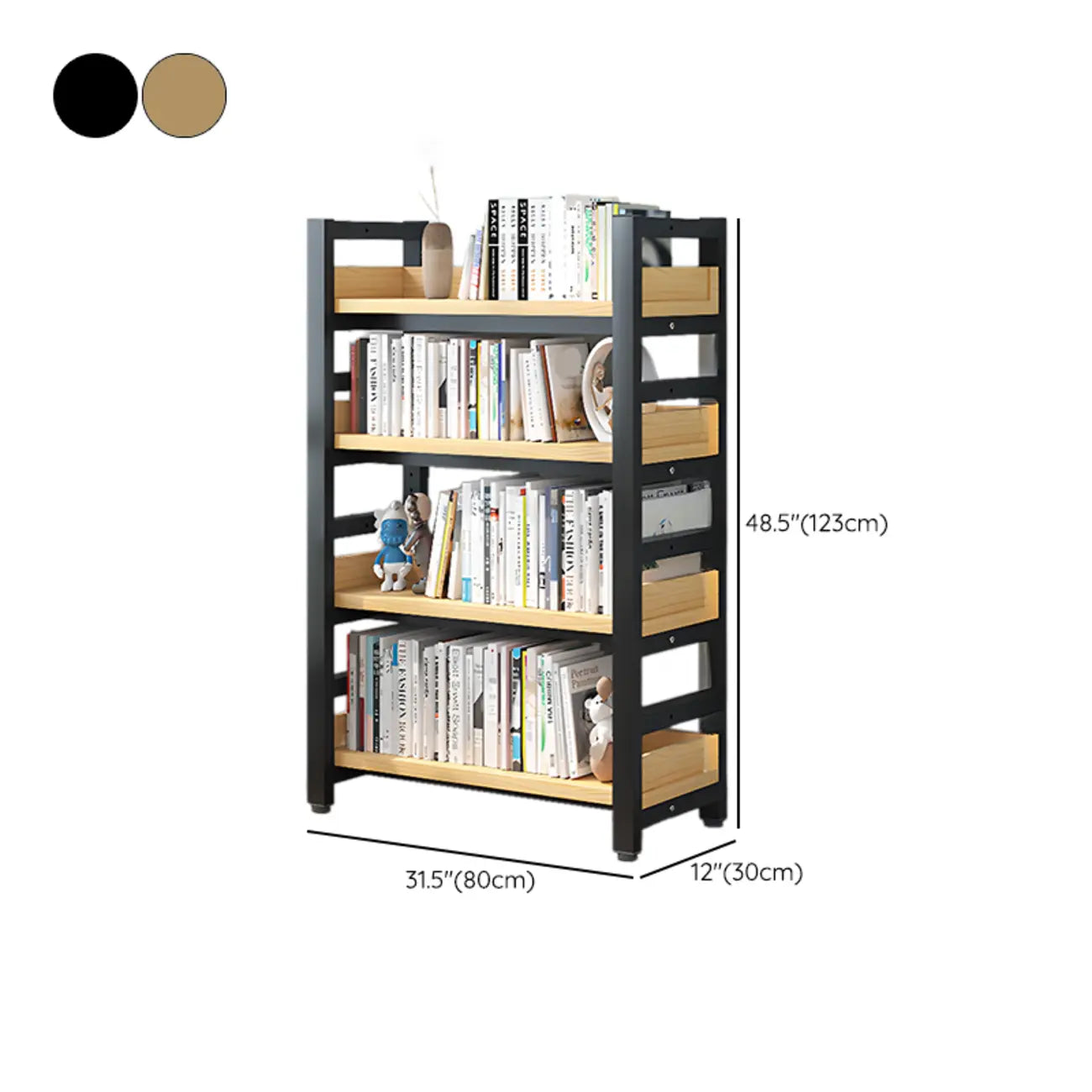 Bibliothèque autoportante simple à plusieurs niveaux en bois avec cadre en acier