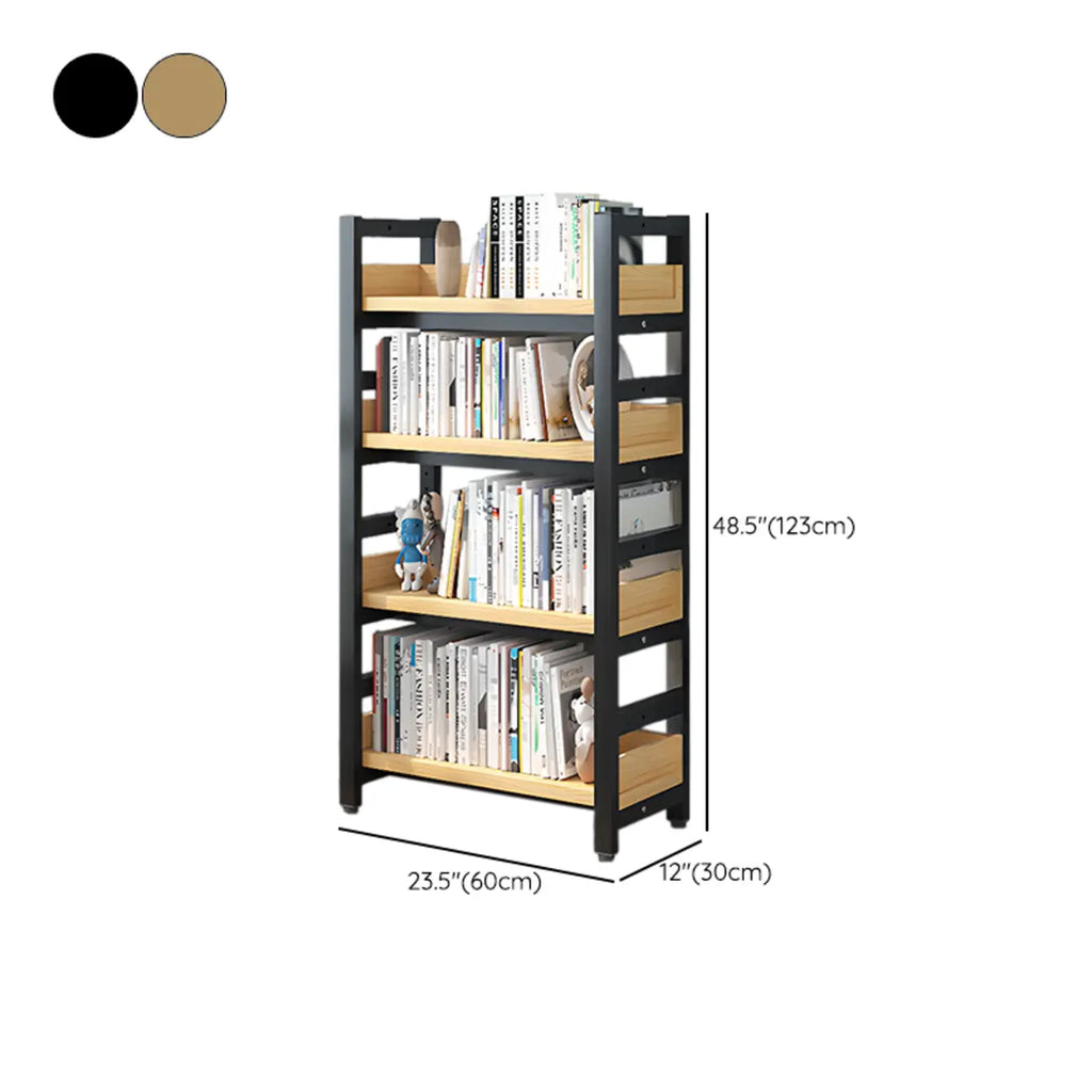 Bibliothèque autoportante simple à plusieurs niveaux en bois avec cadre en acier