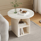 Table d'appoint moderne à trois niveaux en pierre frittée blanche à géométrie géométrique
